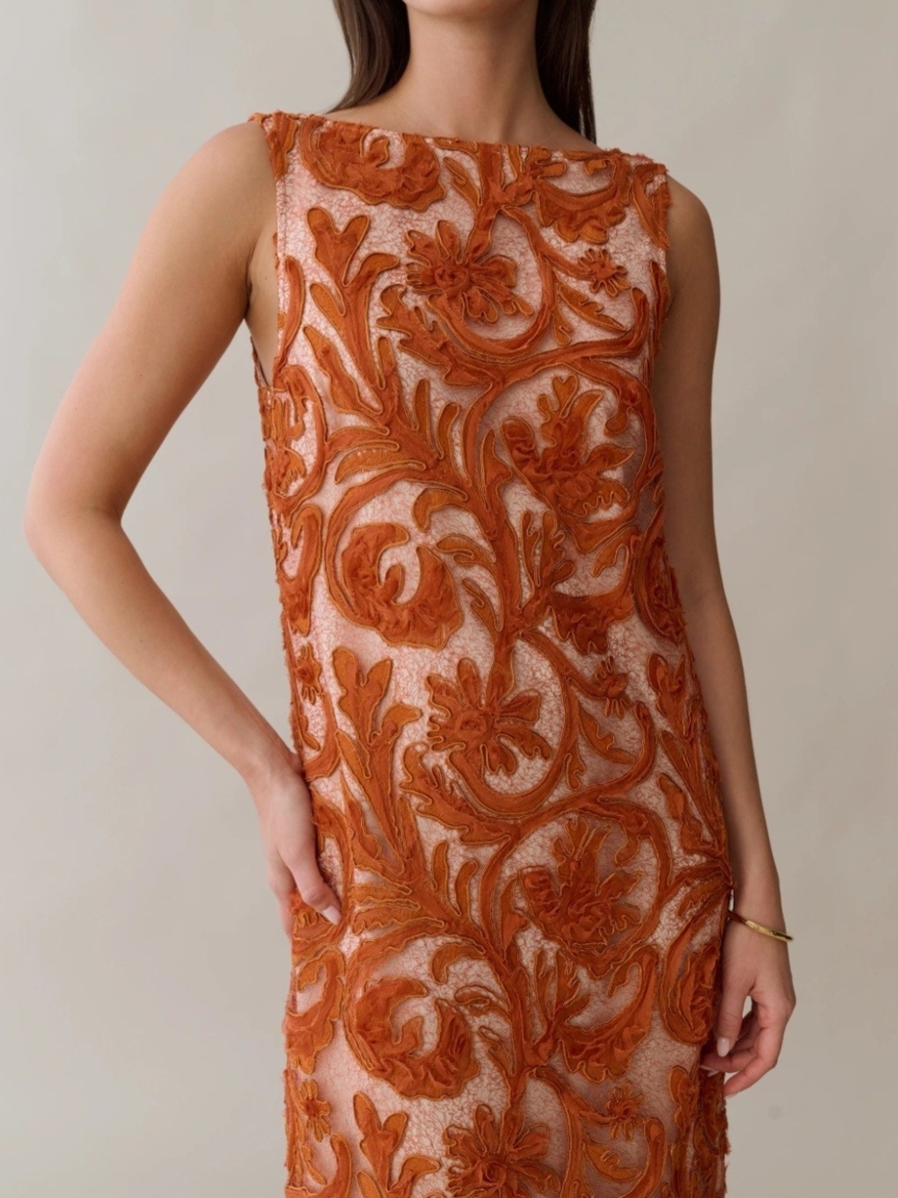 O.P.T. Sleeveless Embroidered Maxi Dress in Orange - Picture 4 of 8